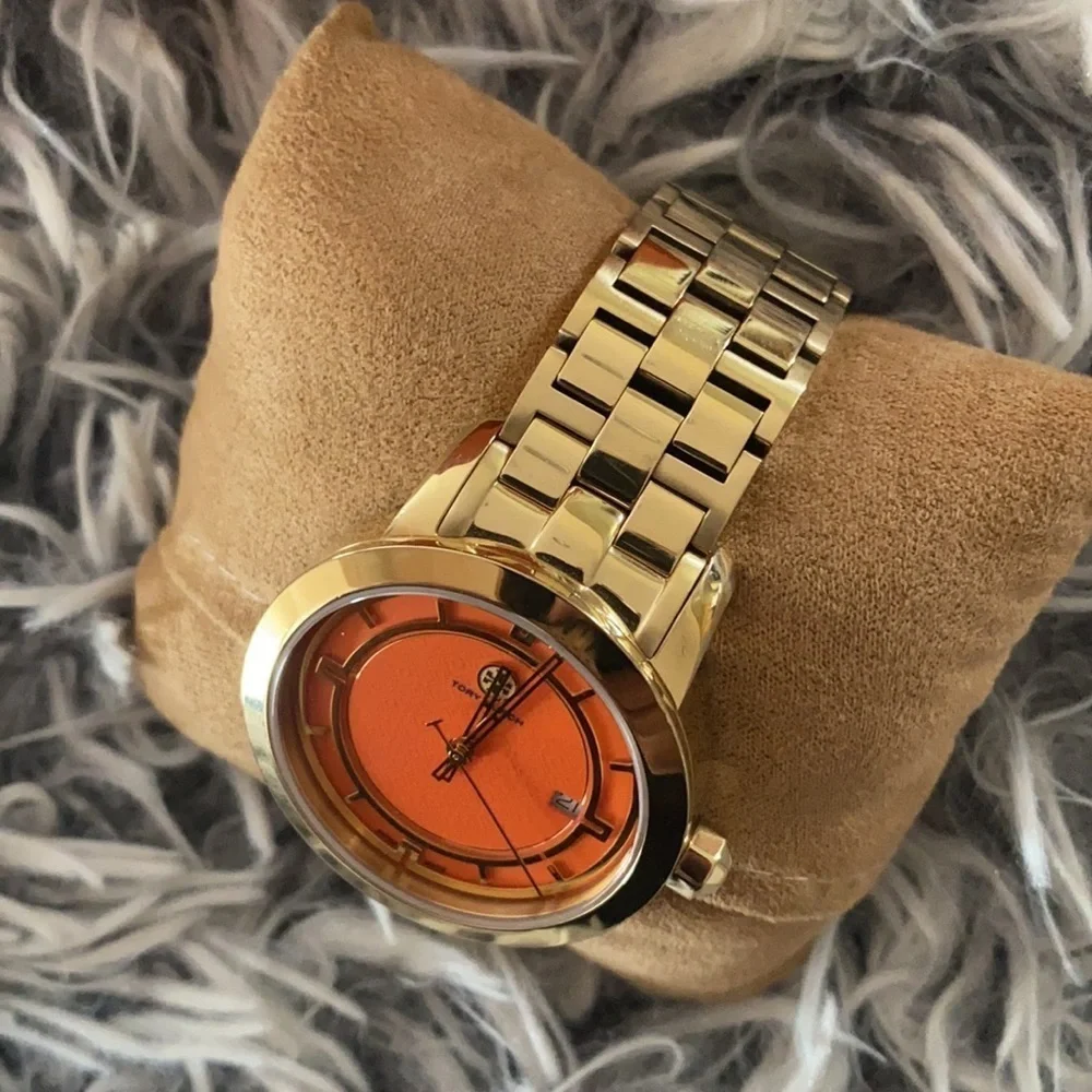 Tory Burch Watch Gold Tone Orange 37 Mm Style TRB1006